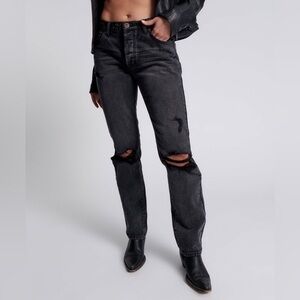 NWT One Teaspoon Truckers Mid Waist Straight Leg Denim Jeans - Faded Black Sz 23